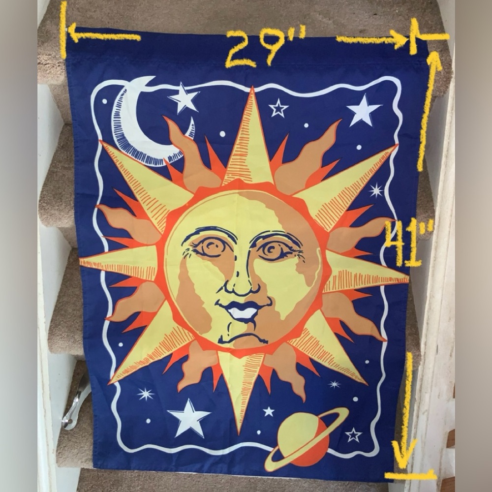 GROOVY, SUN, MOON & PLANETS. BOHO GARDEN FLAG. - Picture 7 of 8